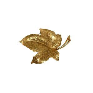 Vintage Gold-Tone Maple Leaf Brooch by Charel Textured Finish